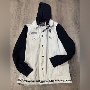Lurking Class Jacket Mens Medium White Skeleton GFY Button Up Drawstring Denim